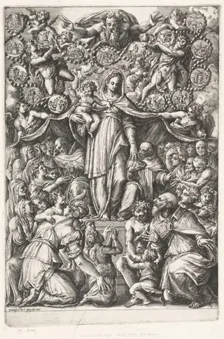 The Virgin of the Rosary with Saint Dominic and a Monk, by Cherubino Alberti, ink, 1570