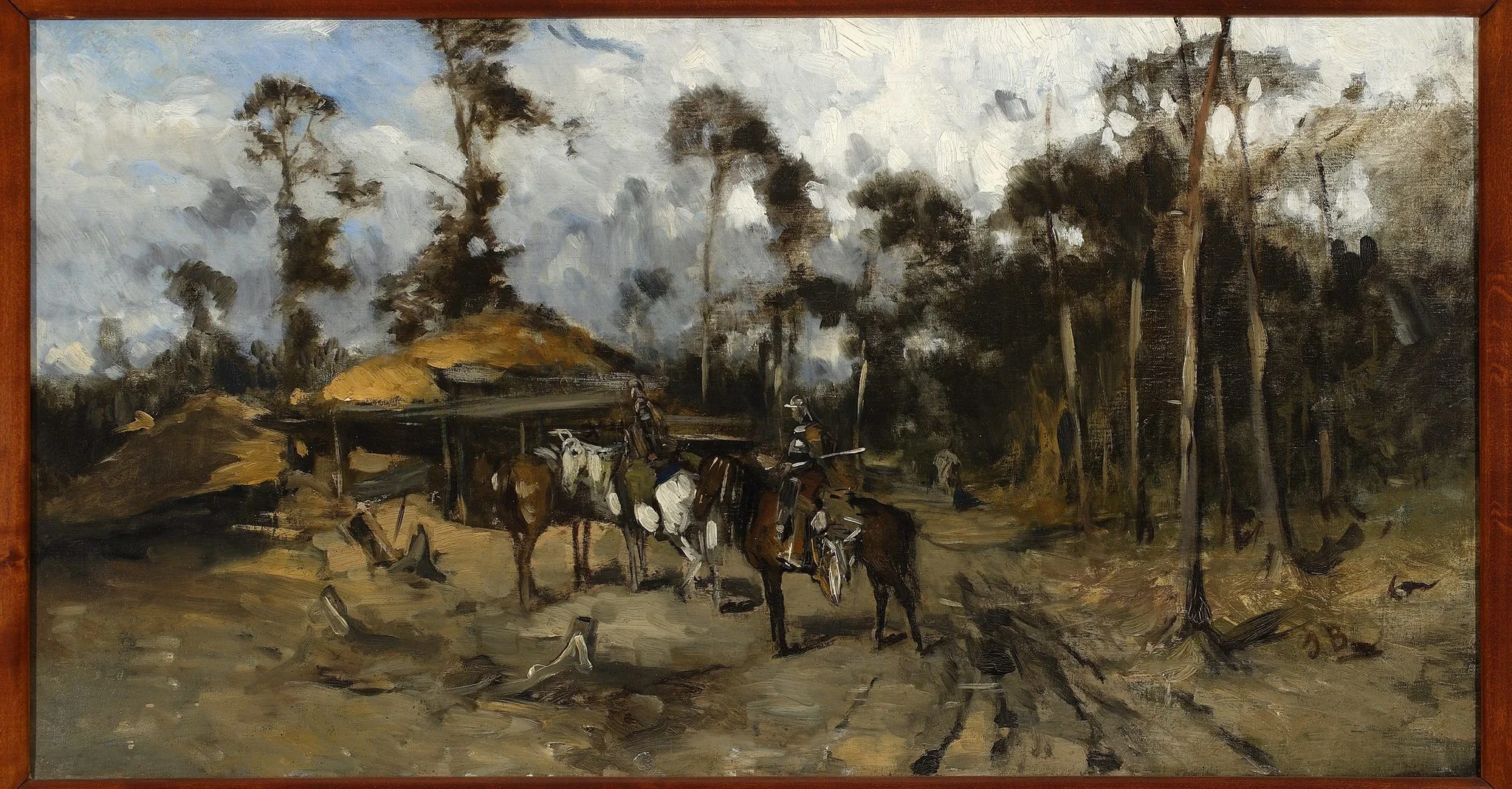 Horsemen in the woods, sketch, detail