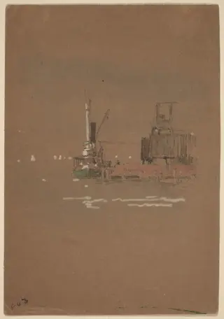 Hudson River Brick Piers, by Jasper Francis Cropsey, graphite, 1886