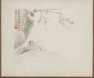Album of Landscape Paintings Illustrating Old Poems: A Man Reclining and Enjoying the View, by Hua Yan, unspecified, 1745