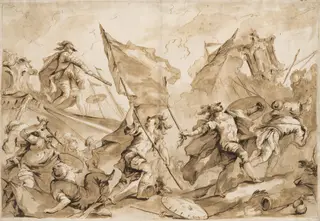 Jacopo Marcello Directing the Assault of Gallipoli, by Giovanni Antonio Guardi, 1755