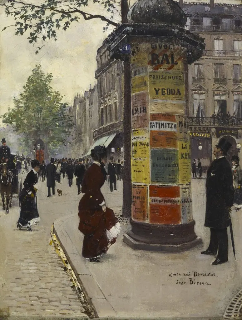 Paris Kiosk, by Jean Béraud, oil, 1890