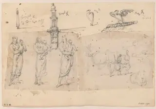 Indian figures, cattle, vultures and minarets, by George Chinnery, 16