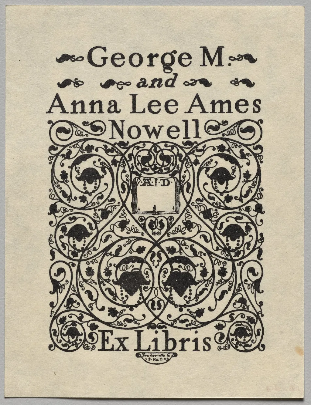 Bookplate:  George M. and Anna Lee Ames Nowell, Ex Libris inscribed, by Frederick Garrison Hall, 1922