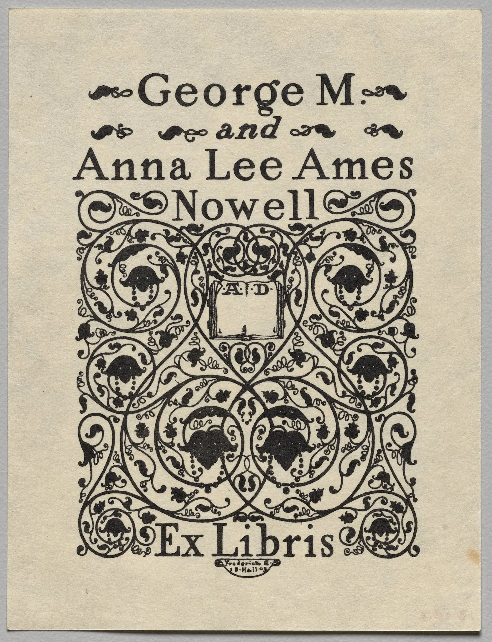 Bookplate: George M. and Anna Lee Ames Nowell, Ex Libris inscribed, detail
