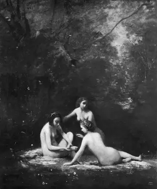 Nymphs Leaving the Bath, by Jean Baptiste Camille Corot, oil, 1843