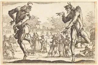 Two Zanni, by Jacques Callot, ink, 1616