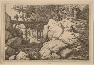 Goat on a small Bridge, by Allart van Everdingen, ink, 1650