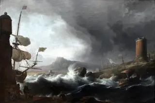 Stormy Seas on a Mountainous Coast, by Ludolf Bakhuizen, paint, 1696