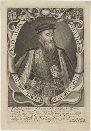 Thomae Gresham Equi. Aura (Sir Thomas Gresham), by Francis Delaram, ink, 1608