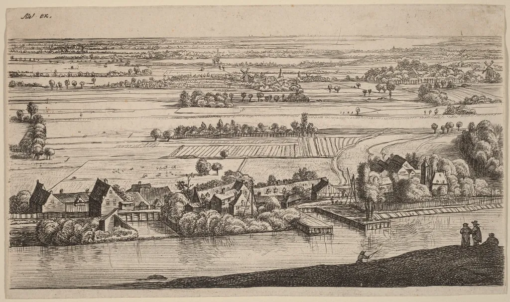 Village beside a Canal, by Johannes Ruisscher, ink, 1601