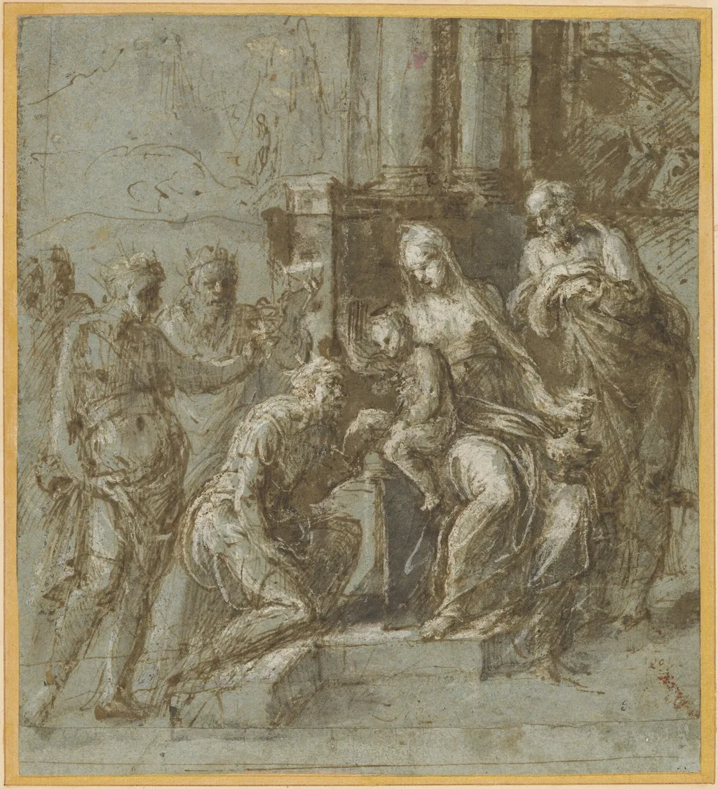 The Adoration of the Magi, by Biagio Pupini, ink, 1525