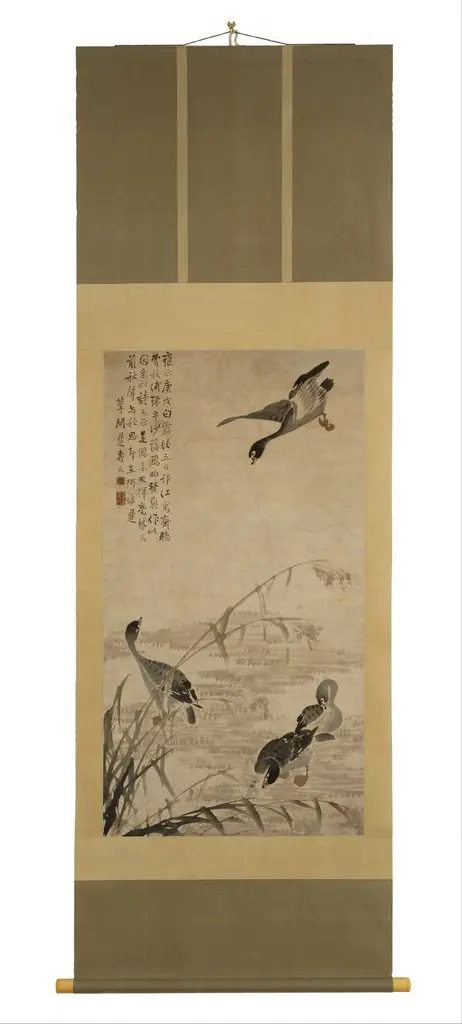 Wild Geese Descending on a Sandbank, by Bian Shoumin