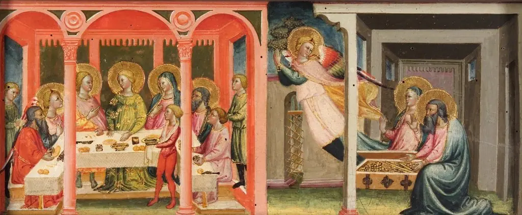 Scenes from the story of Tobias (marriage of Tobias and Sara; the archangel leaves Tobit and Anna), by Bicci di Lorenzo
