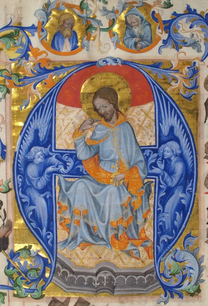 Bifolium with Christ in Majesty in an Initial A, from an Antiphonary