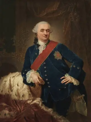 Bildnis des Kurfürsten Karl Theodor von der Pfalz und Bayern (1724-1799) im blauen Samtanzug, by Anna Dorothea Therbusch