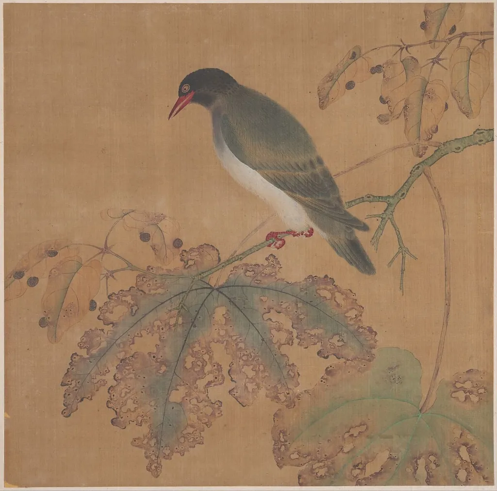 清 佚名 秋葉山禽 冊頁|Bird on Branch, ink, 1777