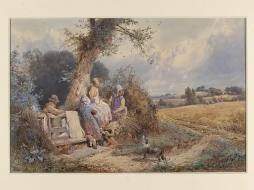 Young Gleaners Resting by a Stile, by Birket Foster