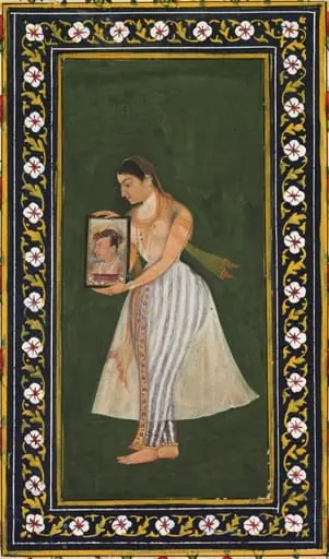 Nur Jahan holding a portrait of Emperor Jahangir, by Bishandas
