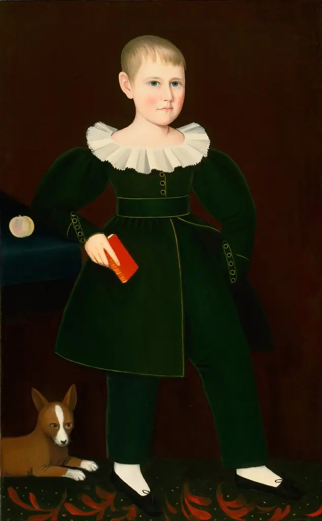 Blond Boy with Primer, Peach, and Dog