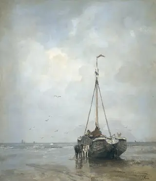 Bluff-bowed Fishing Boat on the Beach at Scheveningen, by Jacob Maris