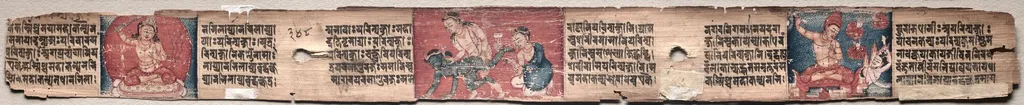 Bodhisattva Samantabhadra purifies the path to enlightenment, with Manjushri, folio 348 (verso) from a Gandavyuha-sutra (Scripture of the Supreme Array), unspecified, 1100