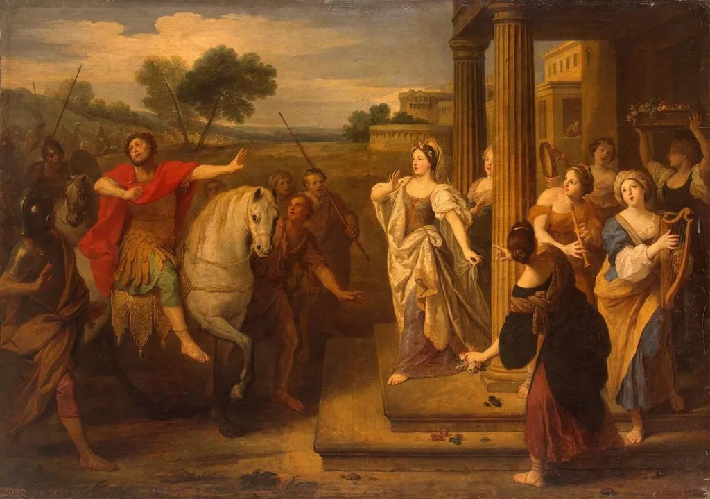 Return of Jephtae, by Bon Boullogne, oil, 1650