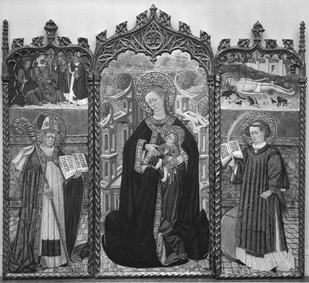 Virgin and Child Enthroned with Saints Valerius and Vincent, by Bonanat Zaortiga the Elder