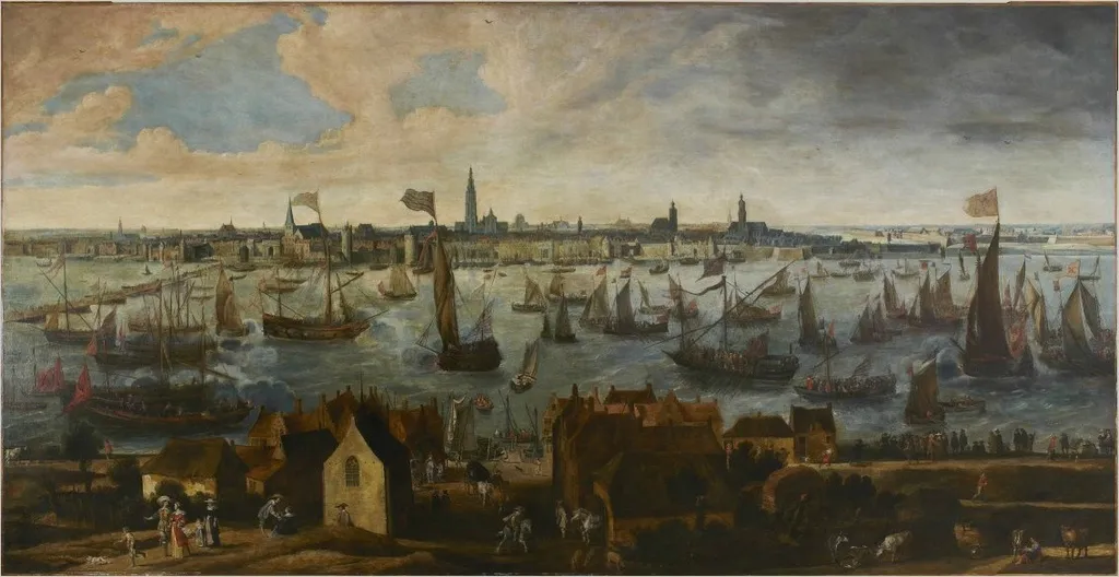 View of the Pier of Antwerp from the Vlaams Hoofd, by Bonaventura Peeters, oil, 1650