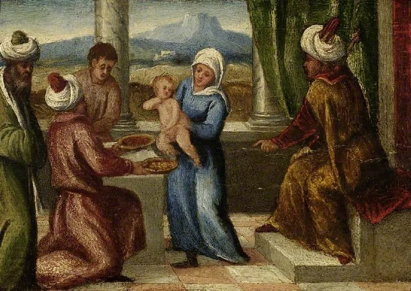 The Trial of Moses, by Bonifazio Veronese, oil, 1530