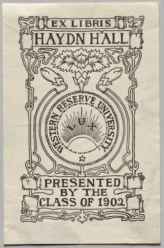 Bookplate: Hayden Hall, Western Reserve University