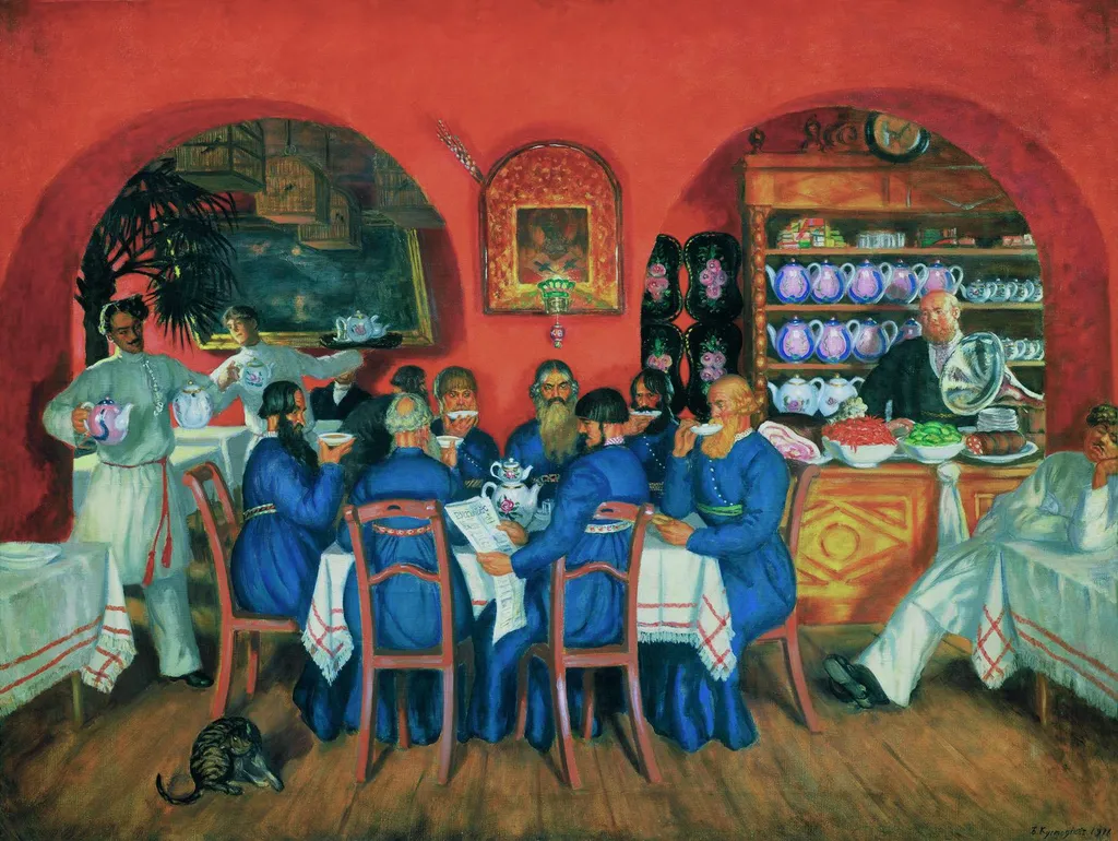Moscow tavern, by Boris Kustodiev, oil, 1916