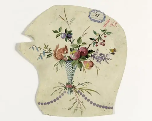Bouquet de fruits avec écureuil, projets de broderies de gilet, XVIIIème siècle