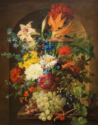 Bouquet of flowers in a niche, by Joseph Nigg