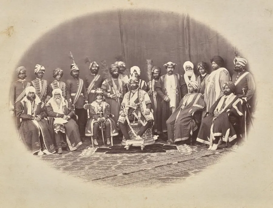 Maharaja Ranbir Singh of Jammu and Kashmir with Sons and Courtiers, by Bourne & Shepherd, 1874