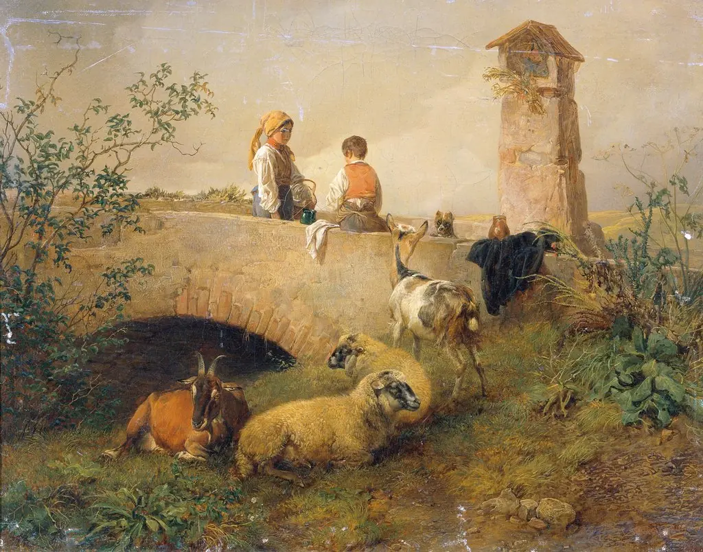 Boy and Girl with Sheep and Goats