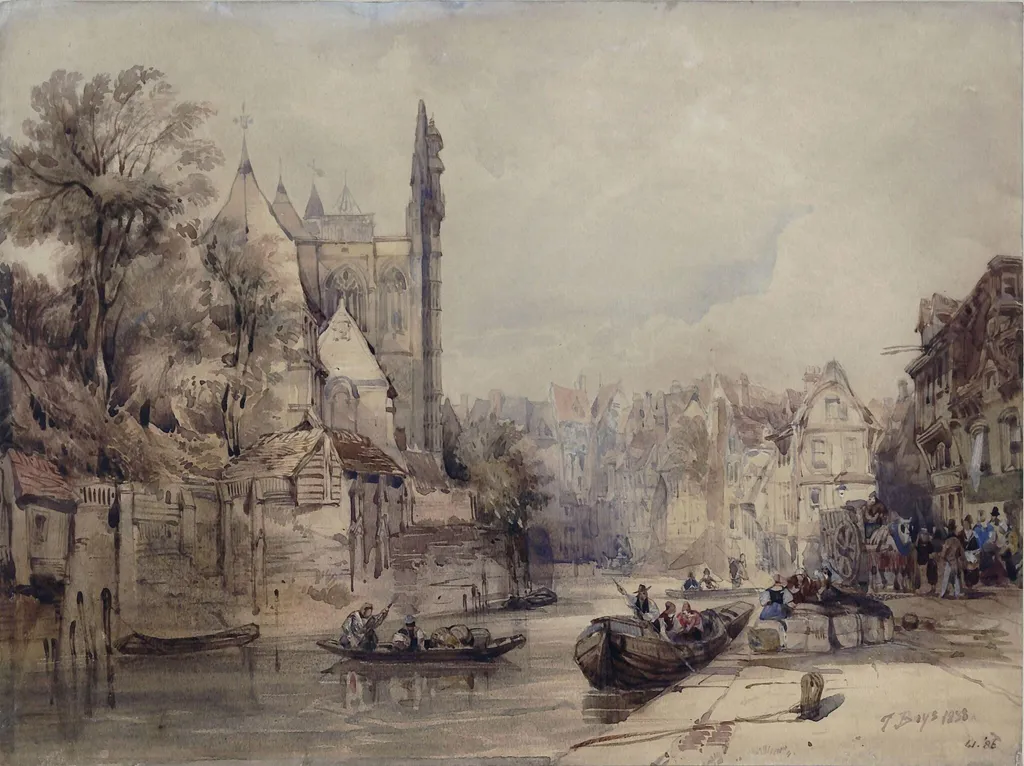 Rue du Rivage, Abbeville, by Boys, watercolor, 1838