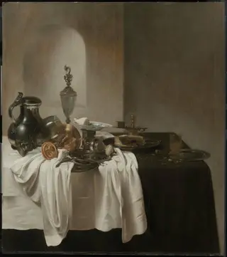Breakfast Still Life with Glass and Metalwork