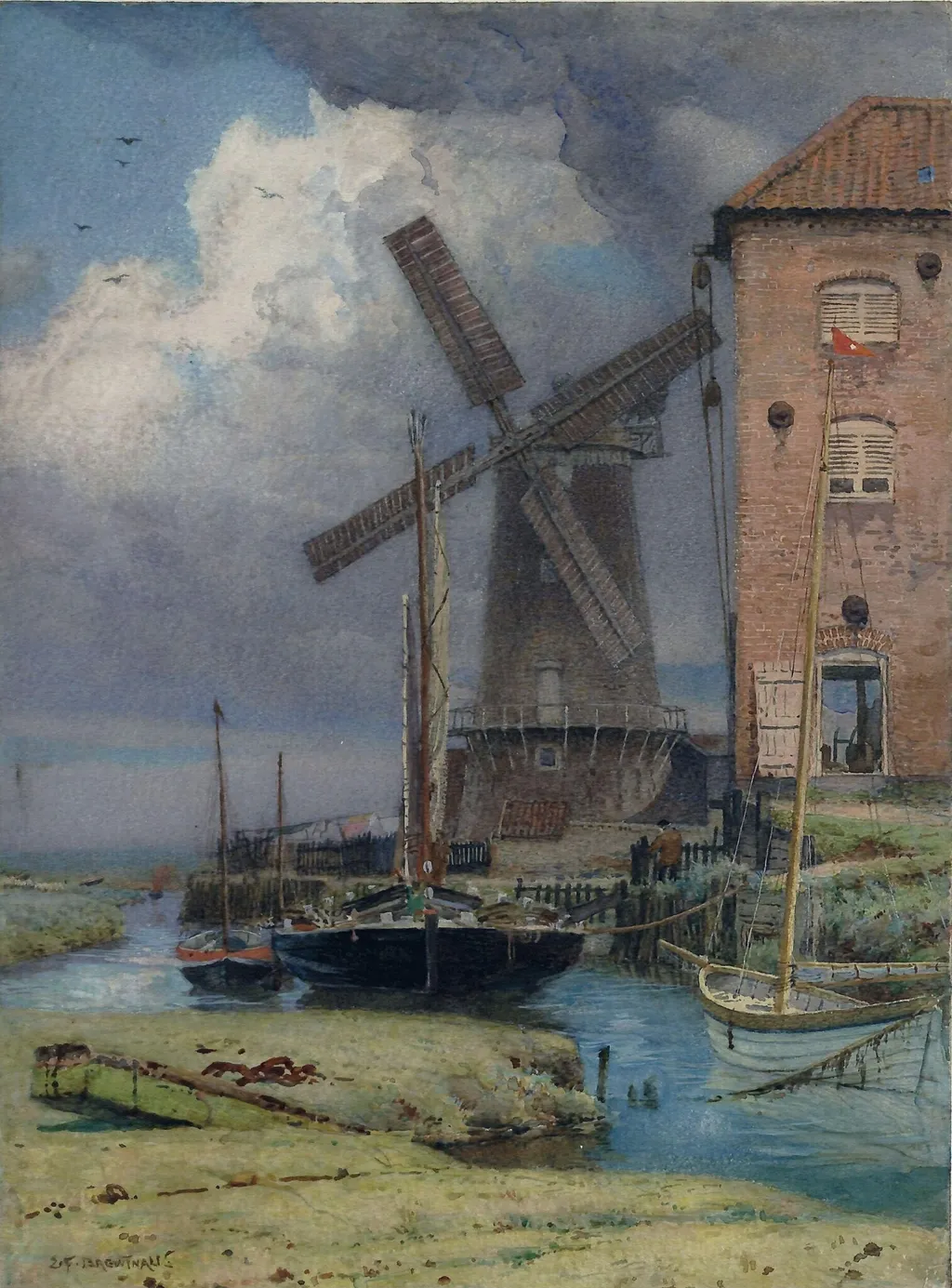 At Cley-next-the-sea, by Brewtnall, watercolor, 1850