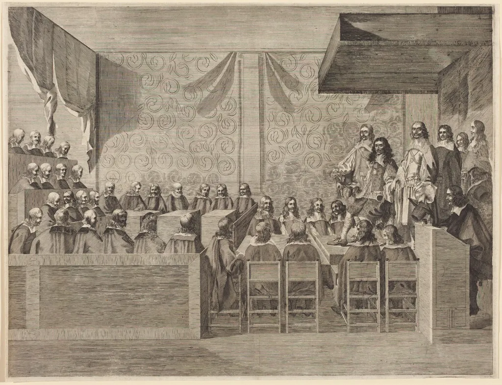 Charles II with His Council, by British 17th Century, ink, 1660