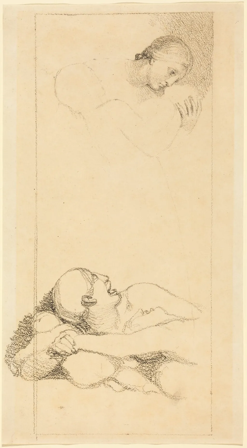 Frightened Man Looking Up; Woman and Children, by British 18th Century, ink, 1750