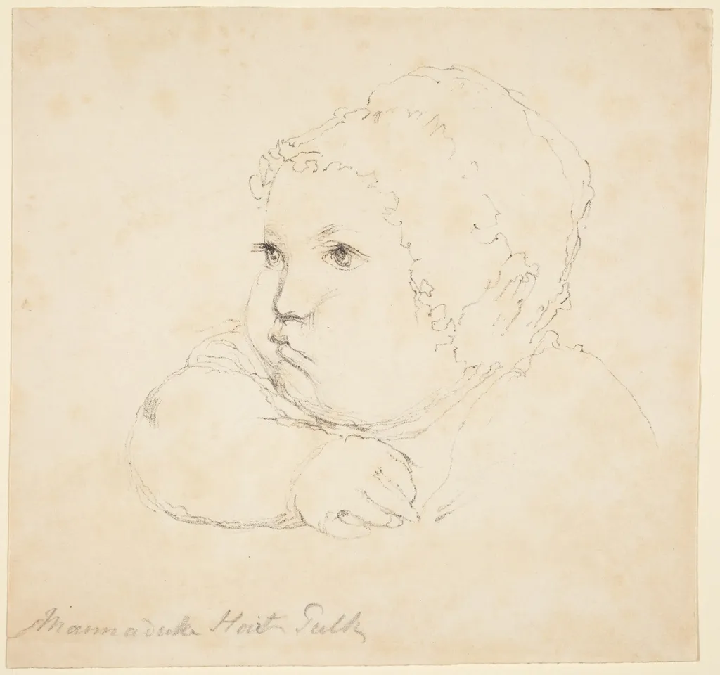 Head of a Child in a Cap, by British 18th Century, ink