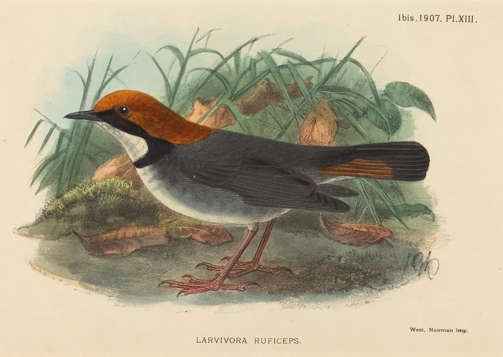 Bird (Larvivora Ruficeps), by British 19th Century, ink, 1850