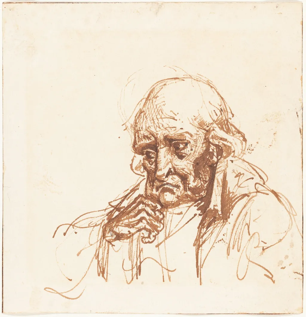 Head of an Old Man, by British 19th Century, ink, 1801