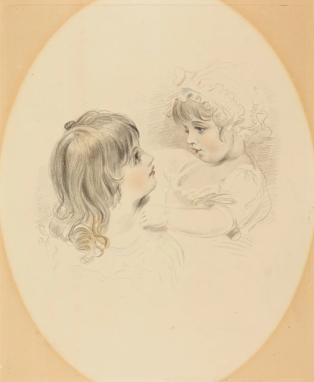 Two Children, by British 19th Century, ink, 1801