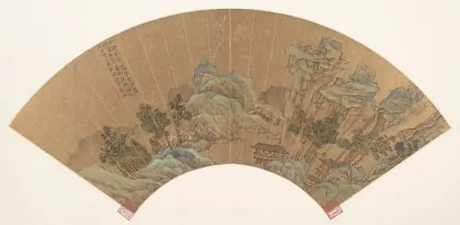 明   陸治   泉壑桃浪圖     扇面|Brocaded Sea of Peach Blossom Waves
