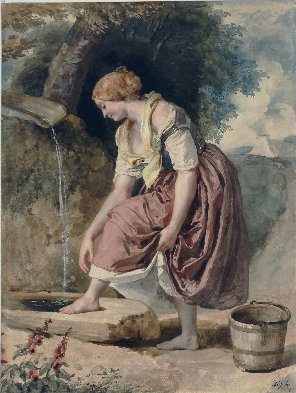 Girl at a Conduit, by Brocky, watercolor, 1825