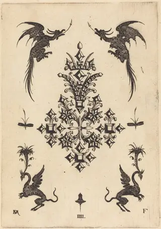 Brooch with Table-Stones, Winged Dragons at Top, and Griffins at Bottom