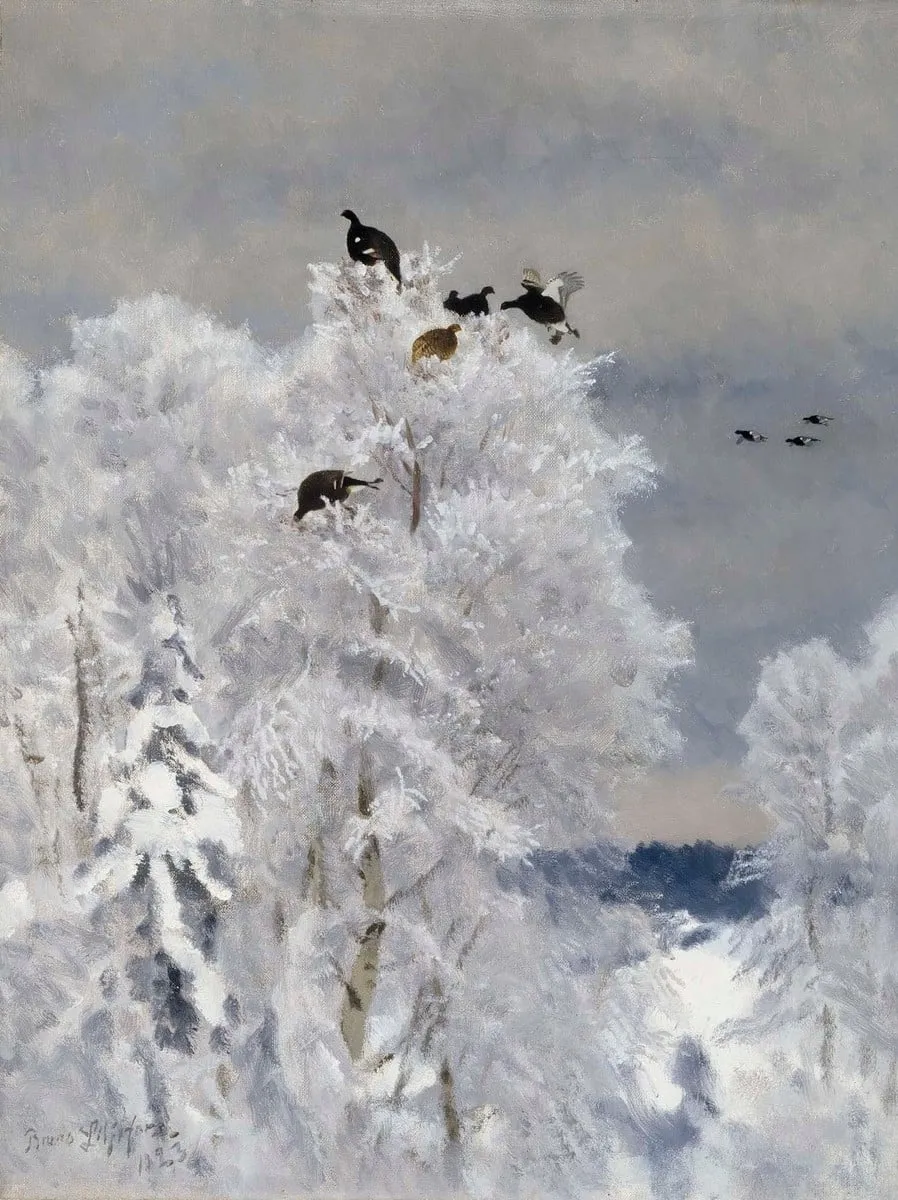 Teeriä puunlatvassa, by Bruno Liljefors, unspecified