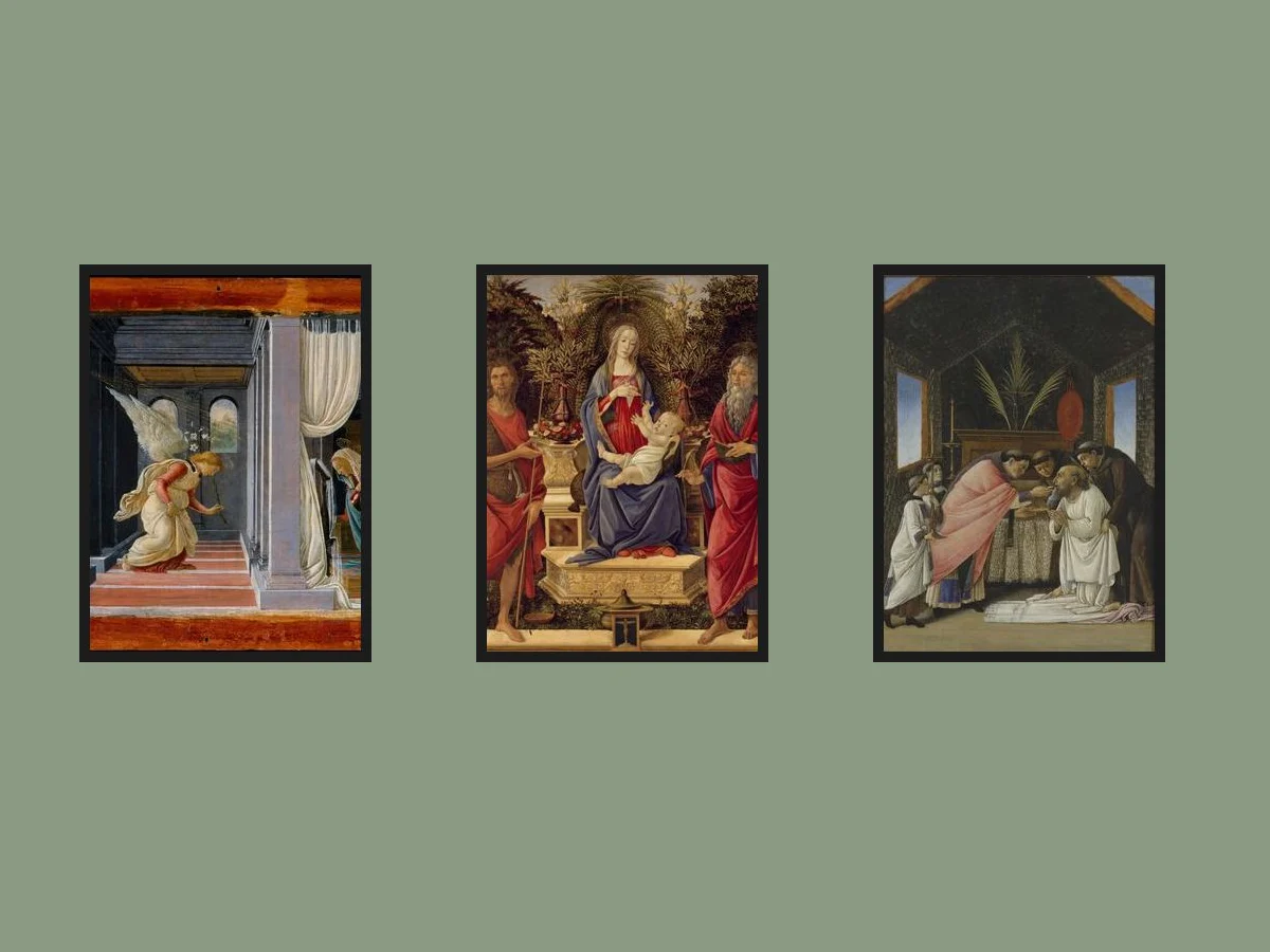 Sandro Botticelli — Set of 3 — three framed prints arranged on a wall